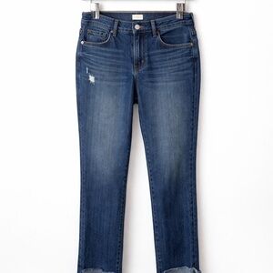 KUT Reese Ankle Straight Jeans 16 High Rise Raw Hem Stretch Distressed